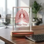 Custom 3D Engraved Crystal Award With Illuminated Wooden Base - Image 2