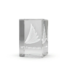 Clear rectangular crystal block paper weight featuring internal 3D laser engraving of a company logo and text.