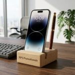 Customizable Wooden Desktop Phone Stand with Pen Holder - Image 2