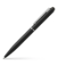 A sleek matte black ballpoint pen featuring a silver clip, silver central band, and a soft black touchscreen stylus tip, resting on a white background.