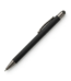 Matte black ballpoint pen with a capacitive touchscreen stylus tip and gunmetal pocket clip.