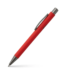 Red soft-touch retractable ballpoint pen with gunmetal accents, suitable for custom corporate branding.